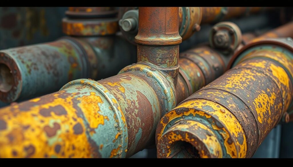 corrosão e danos em tubulações