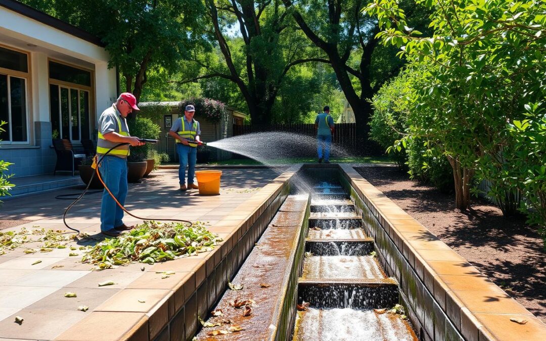 Como a limpeza de áreas externas evita entupimentos em sistemas pluviais