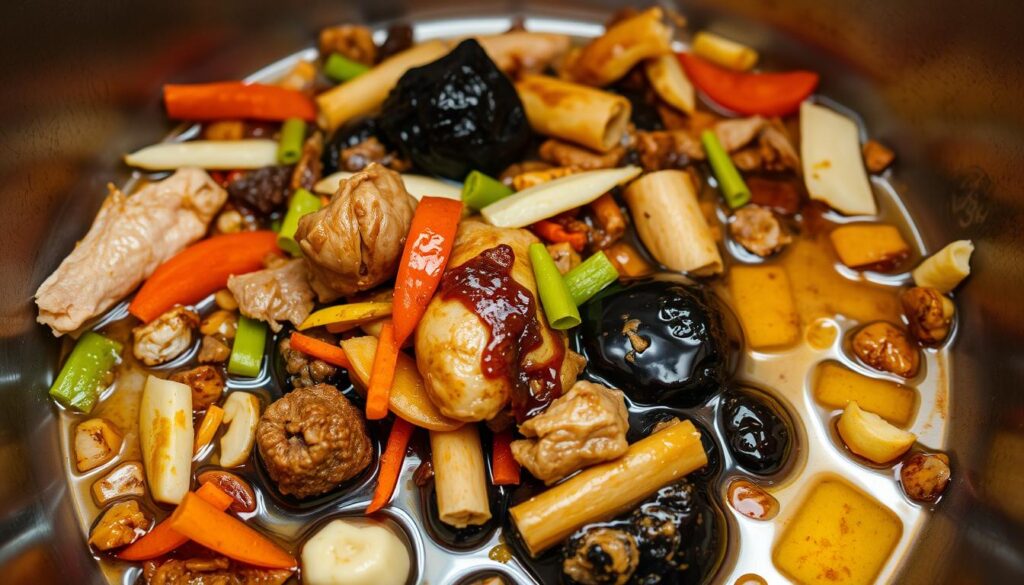 restos de alimentos e grumos de gordura